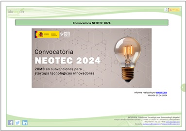 Informe BIOVEGEN. Convocatoria Programa NEOTEC 2024