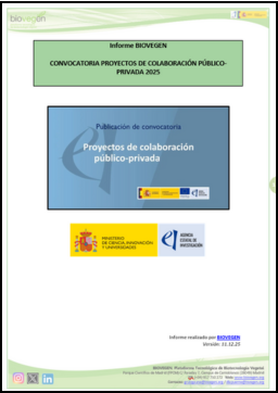 Informe BIOVEGEN. Convocatoria de Proyectos de Colaboración Público-Privada 2025